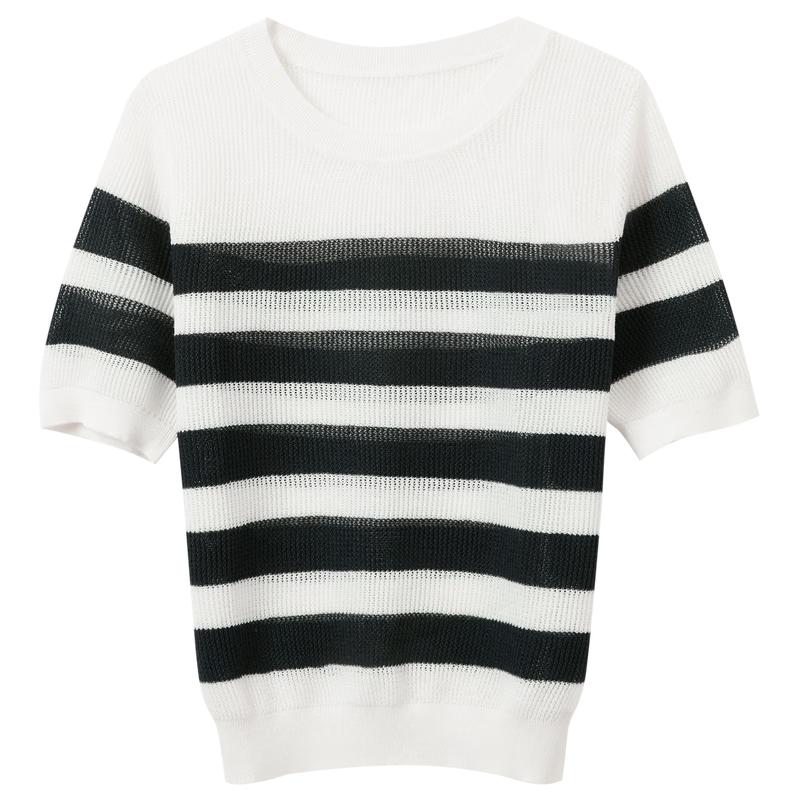Sancai Women s Striped Knit Short Sleeve Sweater L
Sancai Women s Striped Knit Short Sleeve Sweater L