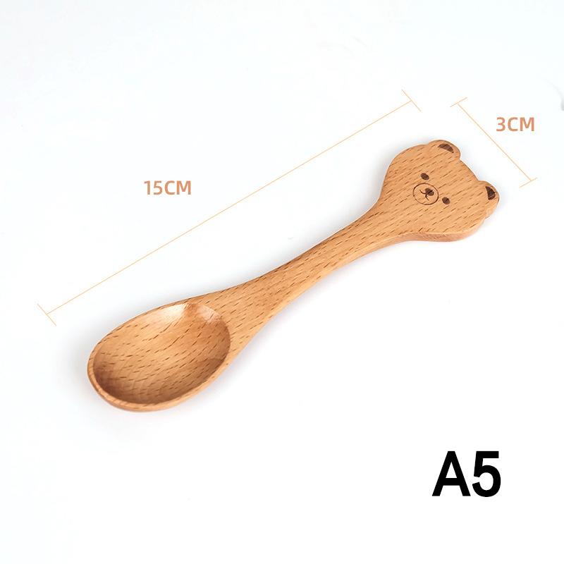 Креативная деревянная мультяшная ложка Маленькая деревянная ложка Ложка для меда Гладкая деревянная чайная ложка Кофейная овальная деревянная ложка