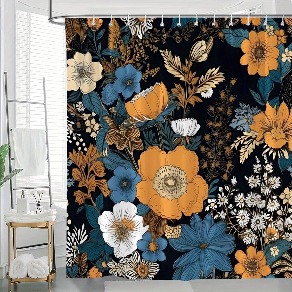 1Pc Vintage Floral Garden Shower Curtain - Orange, White, Teal Flowers On Charcoal Background With Detailed Leaves, Washable Pol W60H190(CM)-1 Pcs
1Pc Vintage Floral Garden Shower Curtain - Orange, White, Teal Flowers On Charcoal Background With Detailed Leaves, Washable Pol W60H190(CM)-1 Pcs