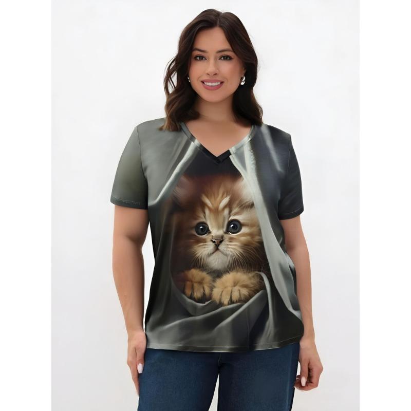 Women s V-neck short-sleeved T-shirt with cute cat print 8XL
Women s V-neck short-sleeved T-shirt with cute cat print 8XL