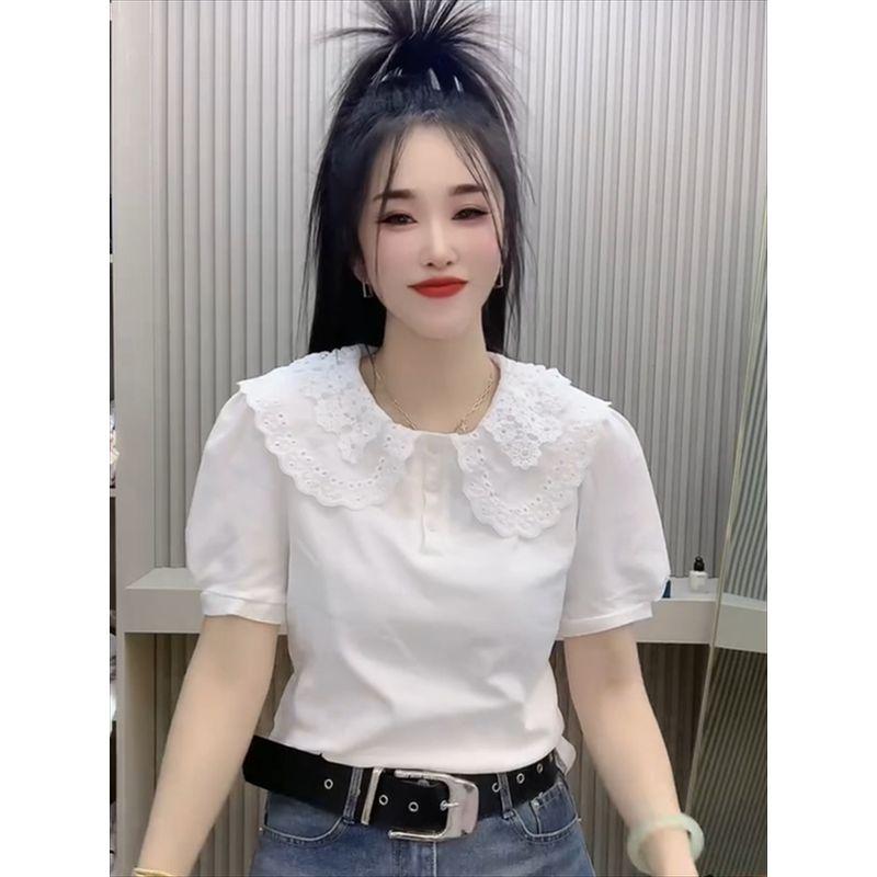 European Goods Stylish Lace Peter Pan Collar Short Sleeve Tops Women s Summer New Arrival Sweet All-Matching Youthful-Looking Slim Looking T-shirt White L(40.00 kg-52.50 kg)
European Goods Stylish Lace Peter Pan Collar Short Sleeve Tops Women s Summer New Arrival Sweet All-Matching Youthful-Looking Slim Looking T-shirt White L(40.00 kg-52.50 kg)