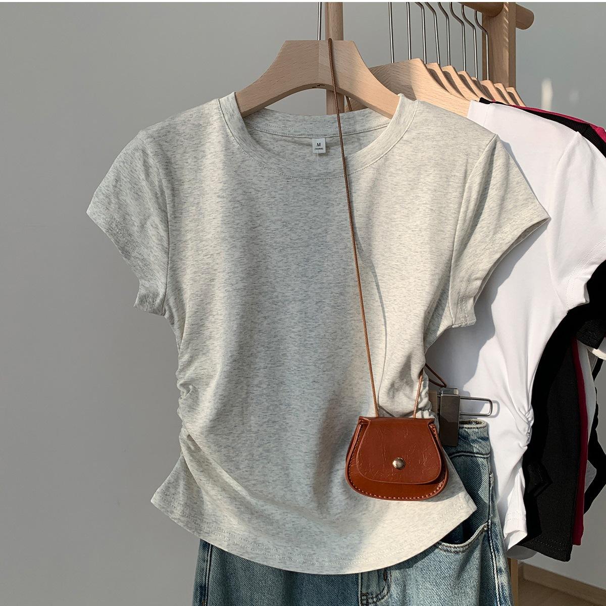 Simple round neck front shoulder short sleeve t-shirt female sweet hottie design feeling wrinkled waist slim fit small man pure desire top XL сірий колір
Simple round neck front shoulder short sleeve t-shirt female sweet hottie design feeling wrinkled waist slim fit small man pure desire top XL сірий колір