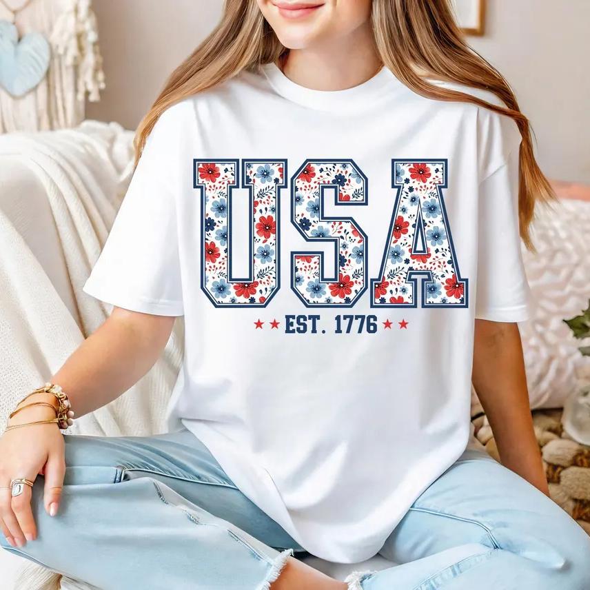 Aesthetic USA EST 1776 TShirt Vintage Floral Alphabet Graphic Tee Unique Patriotic Star and Flower White Top for Her S
Aesthetic USA EST 1776 TShirt Vintage Floral Alphabet Graphic Tee Unique Patriotic Star and Flower White Top for Her S