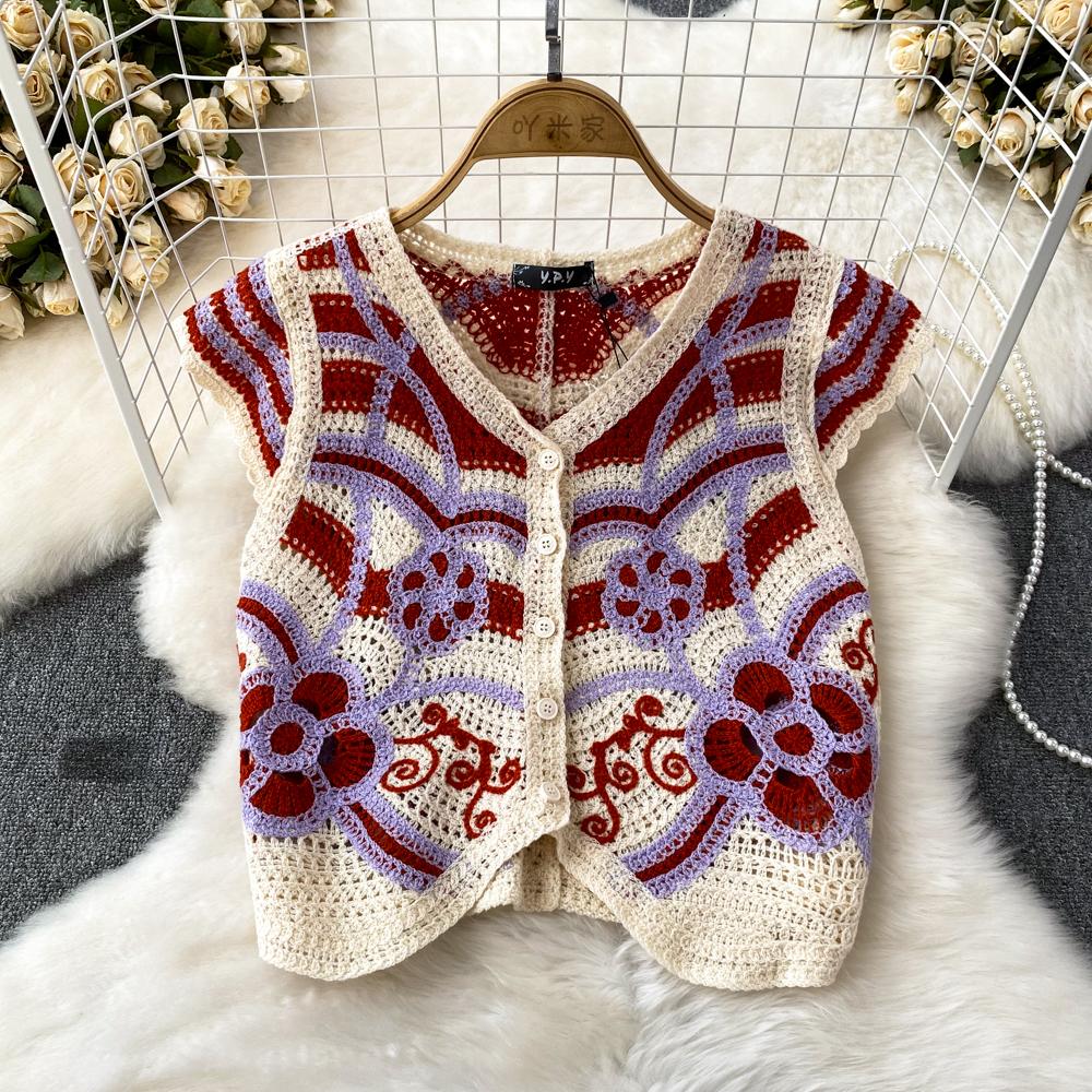 Винтажный женский полый вязаный жилет с v-образным вырезом и цветочным принтом, шаль для пляжного отдыха, весна-лето, женский наряд, однобортный кардиган
Винтажный женский полый вязаный жилет с v-образным вырезом и цветочным принтом, шаль для пляжного отдыха, весна-лето, женский наряд, однобортный кардиган