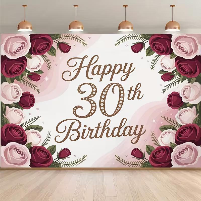 2D Happy 30th Birthday Backdrop, Burgundy Pink Rose Floral Party Photography Background Cloth 47.2x31.5inch/120*80cm
2D Happy 30th Birthday Backdrop, Burgundy Pink Rose Floral Party Photography Background Cloth 47.2x31.5inch/120*80cm