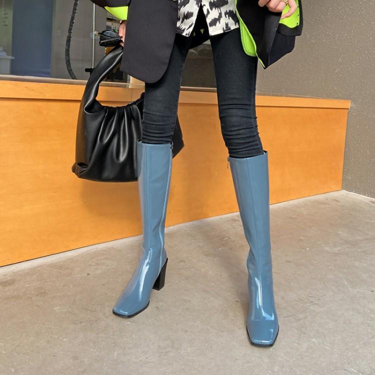 Чоботи до стегна з квадратною головою, осінь, зима, нові лаковані шкіряні чоботи Botas Жіночі масивні високі підбори, однотонні худі Botas Mujer 38
Чоботи до стегна з квадратною головою, осінь, зима, нові лаковані шкіряні чоботи Botas Жіночі масивні високі підбори, однотонні худі Botas Mujer 38