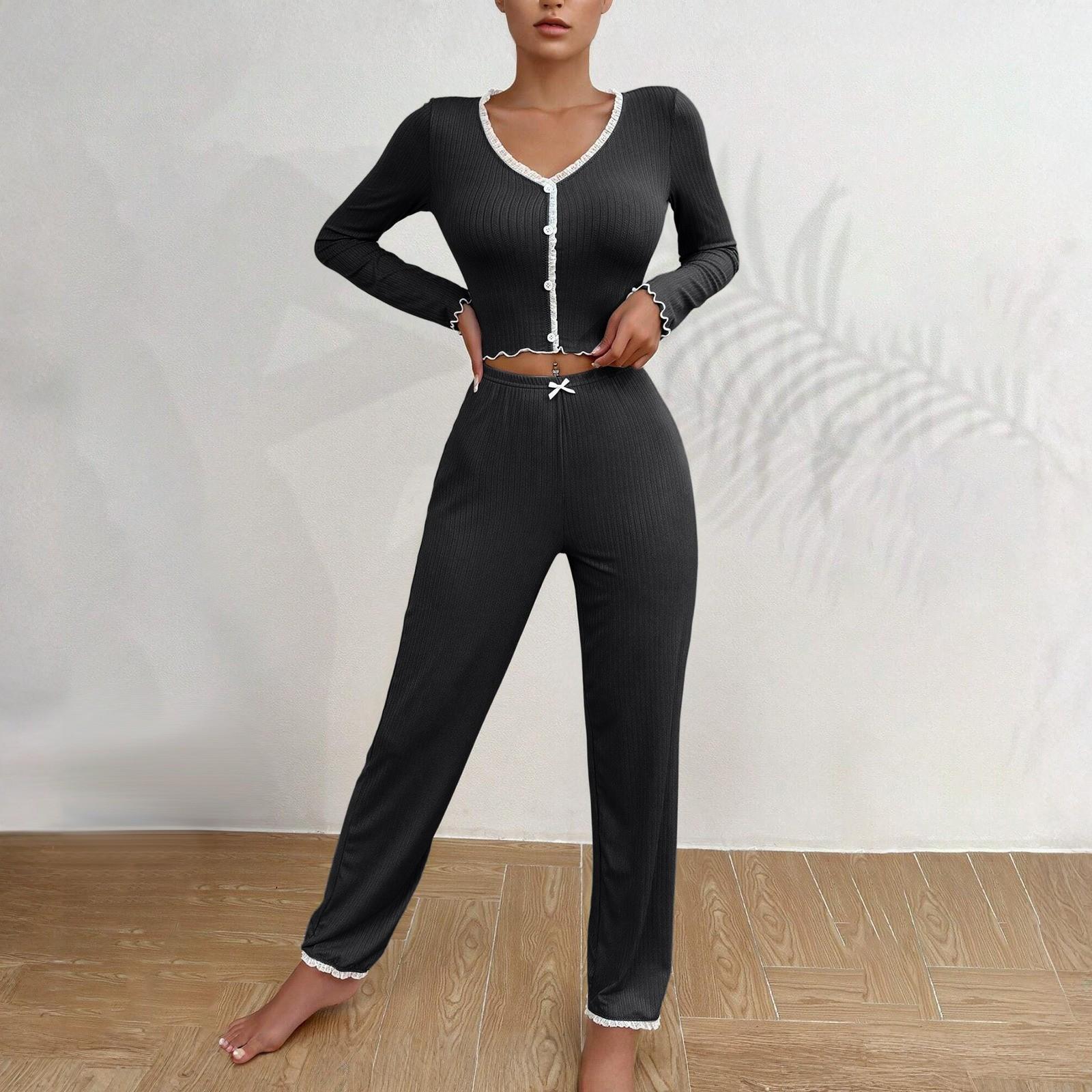 Women s Home Clothes Pajamas Long Sleeved Pants Loose And Comfortable Sexy Lace Two-piece Set M чёрный
Women s Home Clothes Pajamas Long Sleeved Pants Loose And Comfortable Sexy Lace Two-piece Set M чёрный