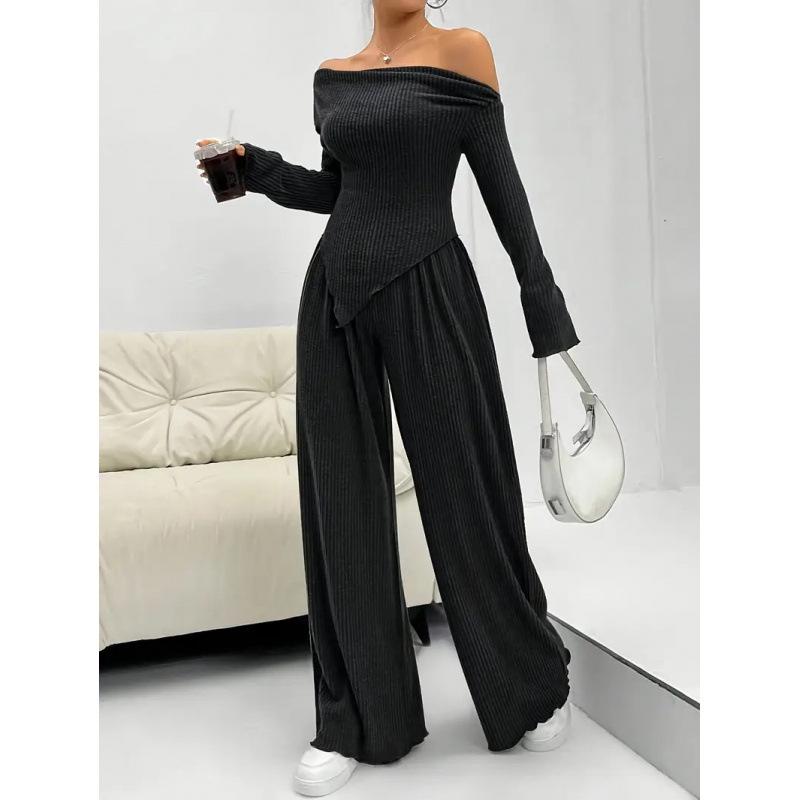 Elegant One-Shoulder Solid Color Two-Piece Set with Irregular Long Sleeve & Wide-Leg Pants for Women XXL чорний
Elegant One-Shoulder Solid Color Two-Piece Set with Irregular Long Sleeve & Wide-Leg Pants for Women XXL чорний