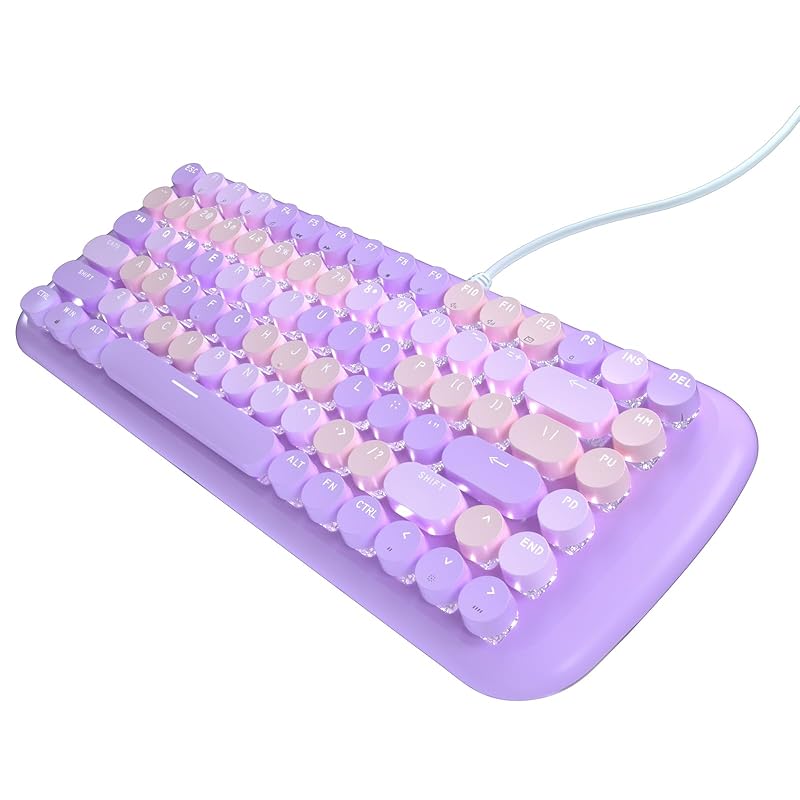 cute ladies wired keyboard portable 84 key colorful round keycaps typewriter style English arrangement pink axis (purple)
cute ladies wired keyboard portable 84 key colorful round keycaps typewriter style English arrangement pink axis (purple)