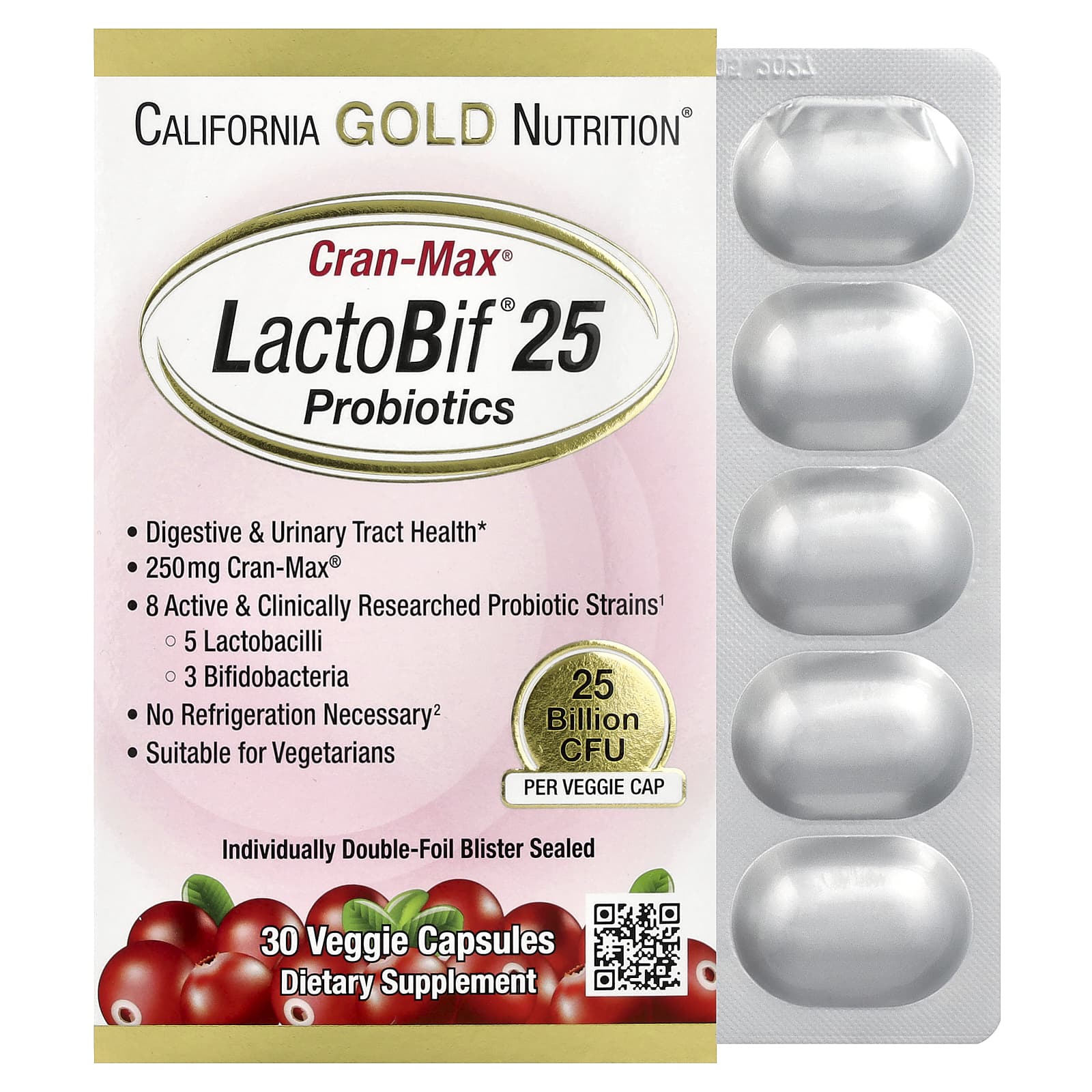 Cranmax® Lactobif® Probiotic, 25 Billion CFU, 30 Veggie Caps 
Cranmax® Lactobif® Probiotic, 25 Billion CFU, 30 Veggie Caps