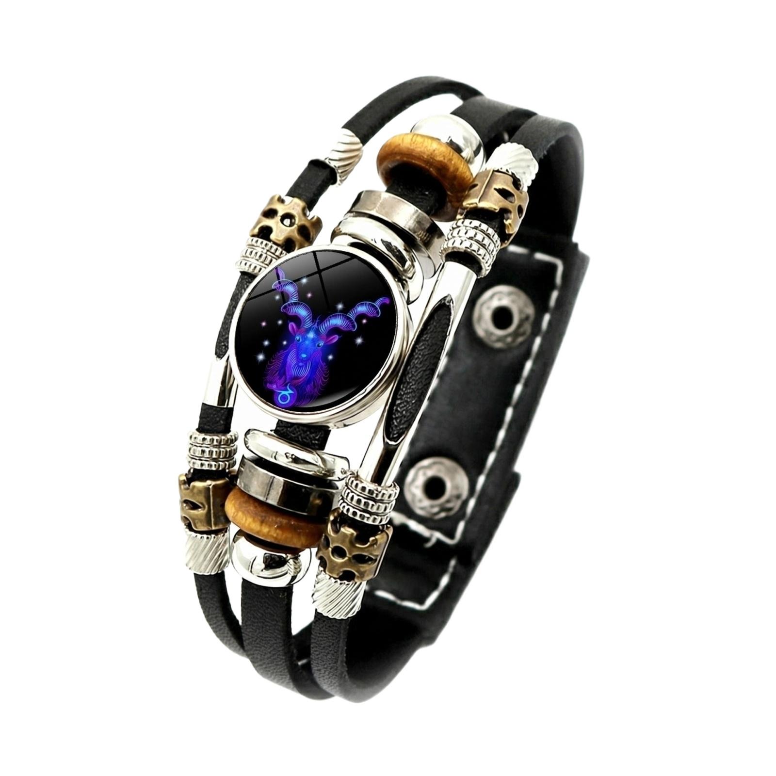 Glow In The Dark Zodiac Sign Leather Bracelet Adjustable Multi Layer Band With Metal And Wooden Beads For Men And Women One Size
Glow In The Dark Zodiac Sign Leather Bracelet Adjustable Multi Layer Band With Metal And Wooden Beads For Men And Women One Size