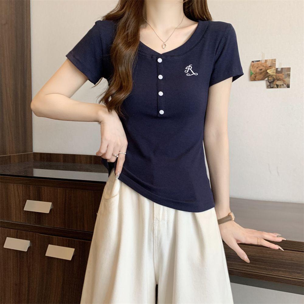 2025 new navy blue short-sleeved t-shirt women s summer short slim and thin button design versatile top trendy S тёмно-синий
2025 new navy blue short-sleeved t-shirt women s summer short slim and thin button design versatile top trendy S тёмно-синий