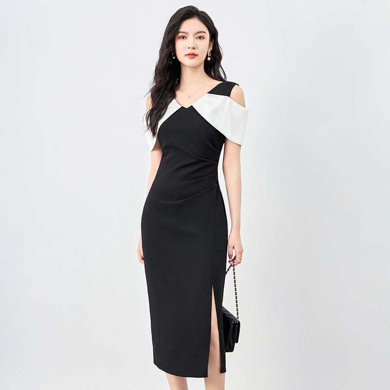 Шэньчжэнь Нанью Высококлассное платье с открытыми плечами: Вдохновленный знаменитостями, Изысканный стиль богини, Приталенный крой Medium белый