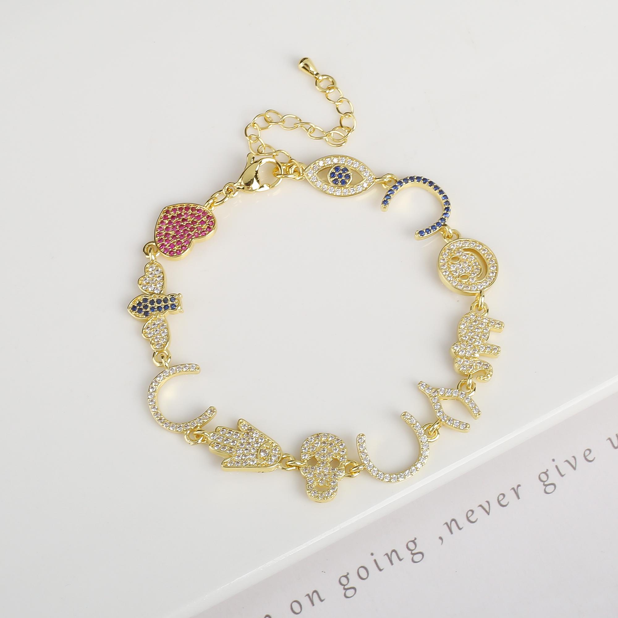 Luxury Shiny Zirconia Cute Butterfly Lips Eyes Letters Lucky Symbol Charms Ladies Bracelet Elegant for Party Women Zircon Gift
Luxury Shiny Zirconia Cute Butterfly Lips Eyes Letters Lucky Symbol Charms Ladies Bracelet Elegant for Party Women Zircon Gift