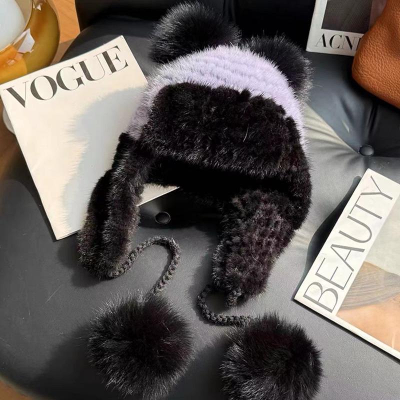 Real Mink Fur Hat Women Winter Warm Knitted Ear ProtectionFur Hat With Fluffy Fox Fur Ball Female Natural Fur Thick Fur Caps світло-фіолетового кольору
Real Mink Fur Hat Women Winter Warm Knitted Ear ProtectionFur Hat With Fluffy Fox Fur Ball Female Natural Fur Thick Fur Caps світло-фіолетового кольору