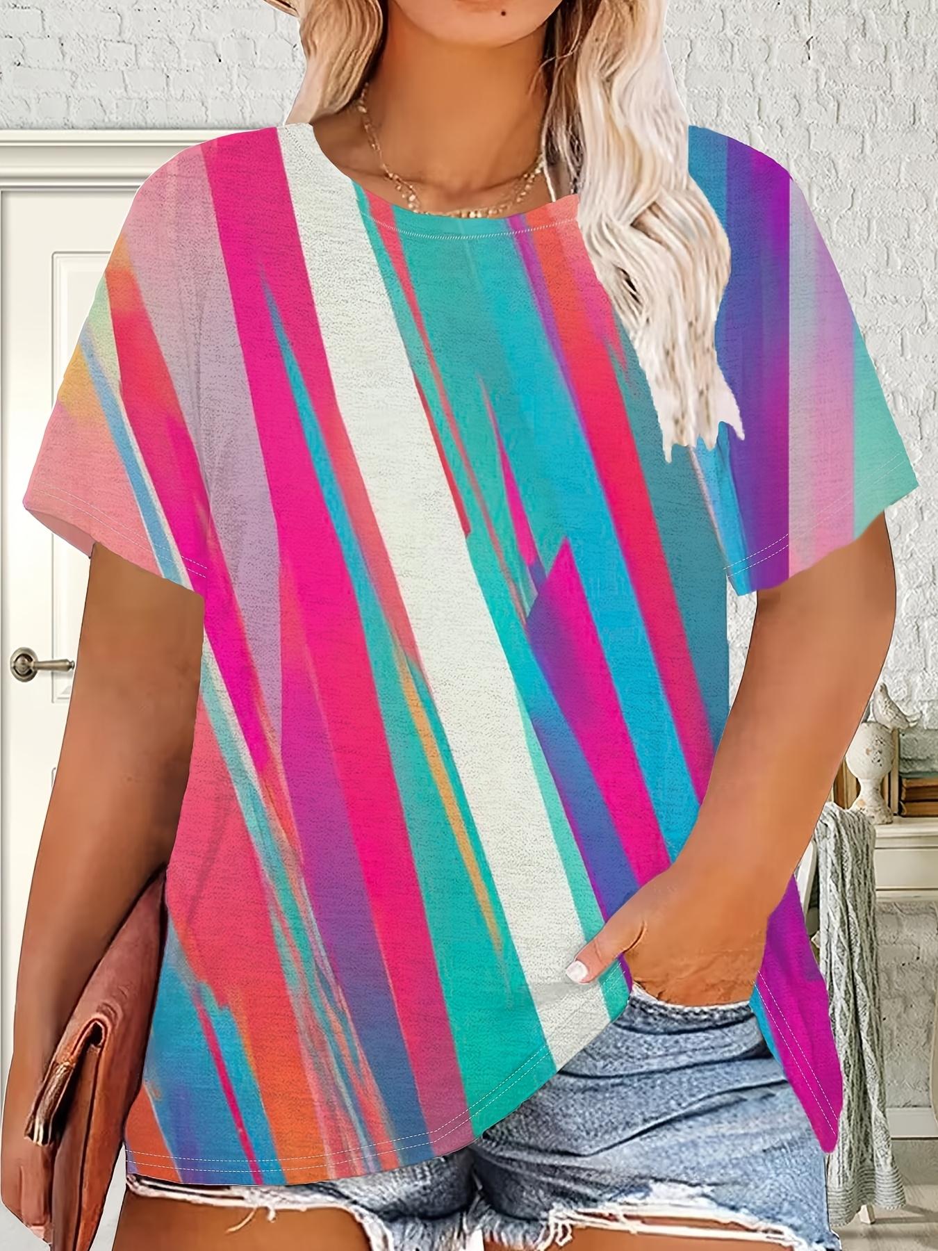 Plus-Size Women S Round-Neck Short-Sleeve T-Shirt with Pink. Purple. And Blue Gradient Print. Vibrant And Trendy Street Style Top 2XL дубильная кора
Plus-Size Women S Round-Neck Short-Sleeve T-Shirt with Pink. Purple. And Blue Gradient Print. Vibrant And Trendy Street Style Top 2XL дубильная кора