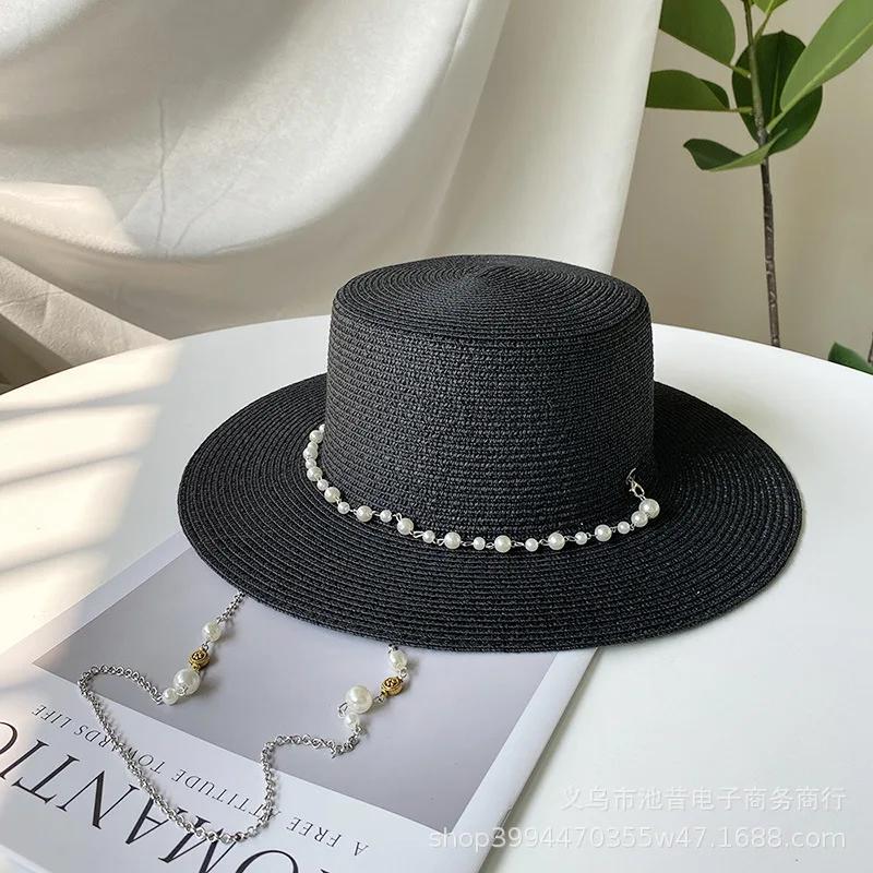 French Vintage Pearl Chain Straw Boater Hat Women Summer Wide Brim UV Protection Elegant Sun Visor Adjustable M 56-58cm чорний
French Vintage Pearl Chain Straw Boater Hat Women Summer Wide Brim UV Protection Elegant Sun Visor Adjustable M 56-58cm чорний