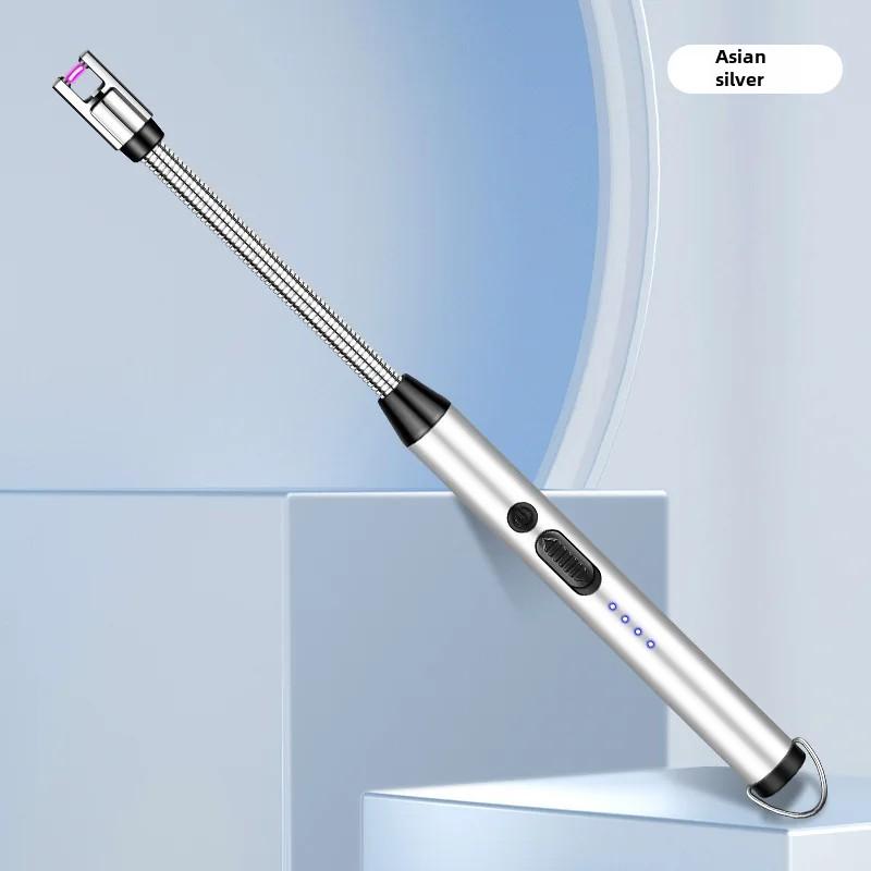 360° бесшовный стальной шланг ветрозащитный импульсный поджиг USB зарядка зажигалка уличный барбекю кухня воспламенитель тип-C электрические зажигалки инструмент серебряный