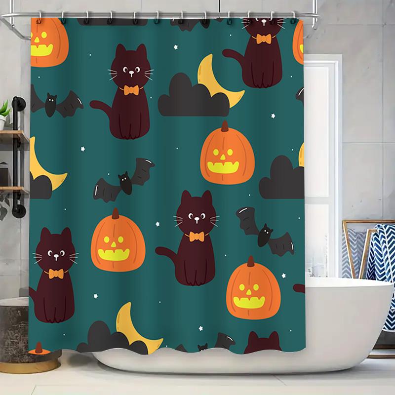 Spooky Halloween Decor: Dark Green Cat Pumpkin Shower Curtain With Bat Moon Cloud Design For Bathrooms Festive Home Accessories W60H190(CM)-1 Pcs
Spooky Halloween Decor: Dark Green Cat Pumpkin Shower Curtain With Bat Moon Cloud Design For Bathrooms Festive Home Accessories W60H190(CM)-1 Pcs