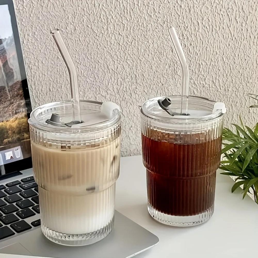 380/600ML Stripe Glass Coffee Cup With Lid and Straw Transparent Drinking Glasses for Juice Milk Tea Cups Iced Coffee Mugs Drink Vertical cup
380/600ML Stripe Glass Coffee Cup With Lid and Straw Transparent Drinking Glasses for Juice Milk Tea Cups Iced Coffee Mugs Drink Vertical cup