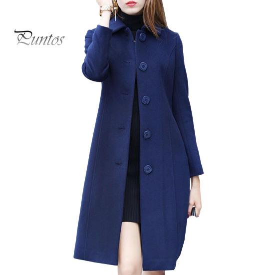 Женское шерстяное пальто осень-зима с отложным воротником, однобортное, свободное, средней длины, плотное, сохраняющее тепло, для поездок на работу, свиданий, путешествий M синий