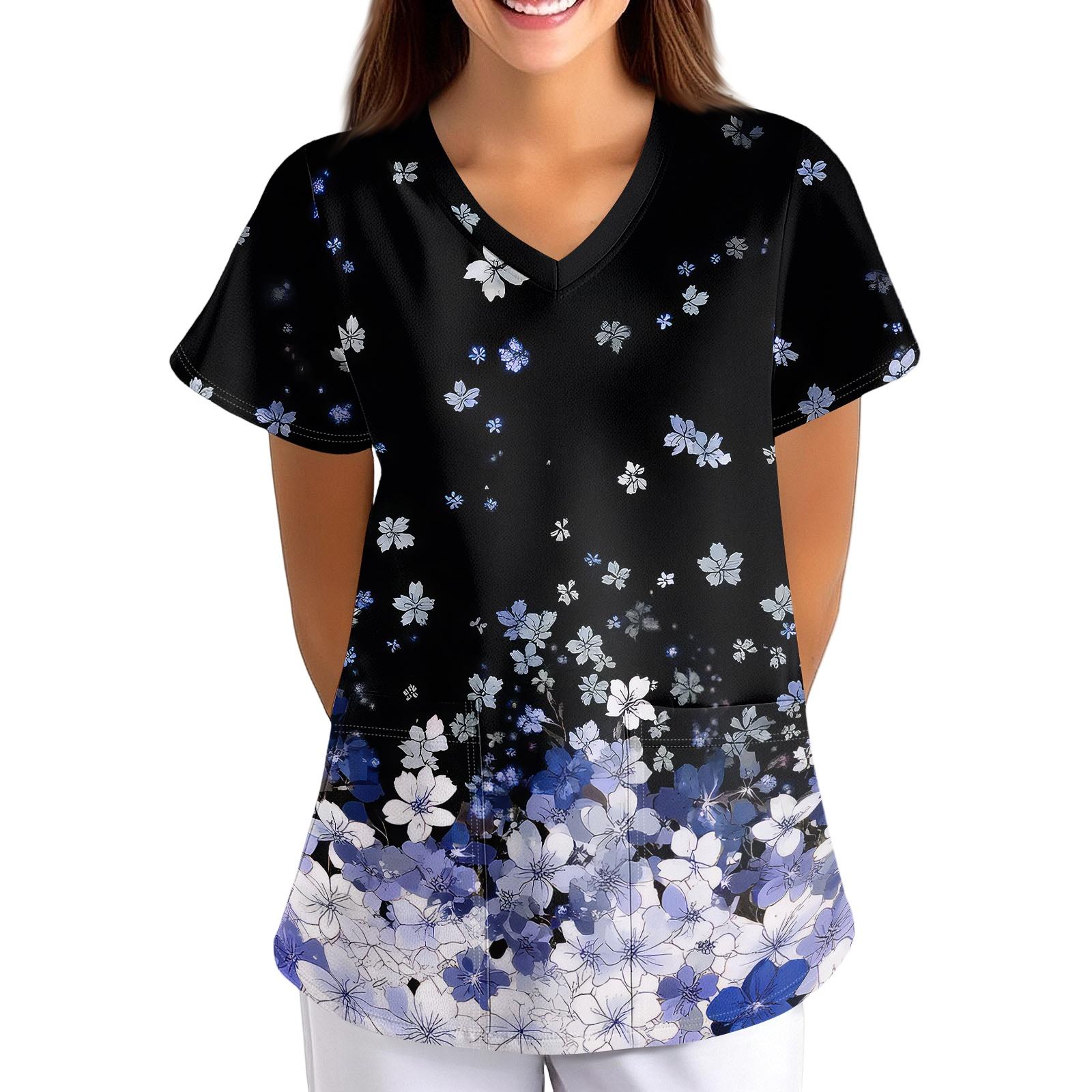 Loose Fit V Neck Short Sleeve Medical Scrub Top with Pockets for Nurses Caregivers Floral Print Comfortable Workwear L
Loose Fit V Neck Short Sleeve Medical Scrub Top with Pockets for Nurses Caregivers Floral Print Comfortable Workwear L
