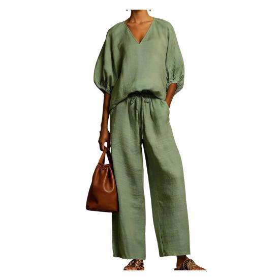 Women s Casual 2 Piece Lounge Sets Puff Half Sleeve V Neck Top And Wide Leg Pants Travel Vacation Outfits with Pockets M
Women s Casual 2 Piece Lounge Sets Puff Half Sleeve V Neck Top And Wide Leg Pants Travel Vacation Outfits with Pockets M