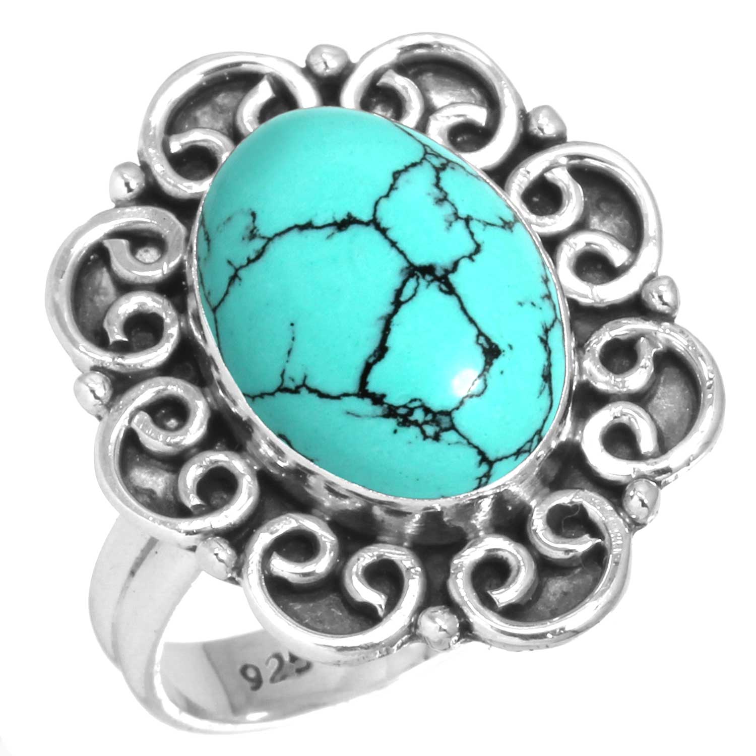 Кольцо из стерлингового серебра 925 пробы Женское Драгоценный камень Ручная работа Ювелирные изделия Подарок на День матери Синий Зеленый Фиолетовый Медь Бирюза Жемчуг Лазурит Перламутр Винтаж 10.5 бирюзовый