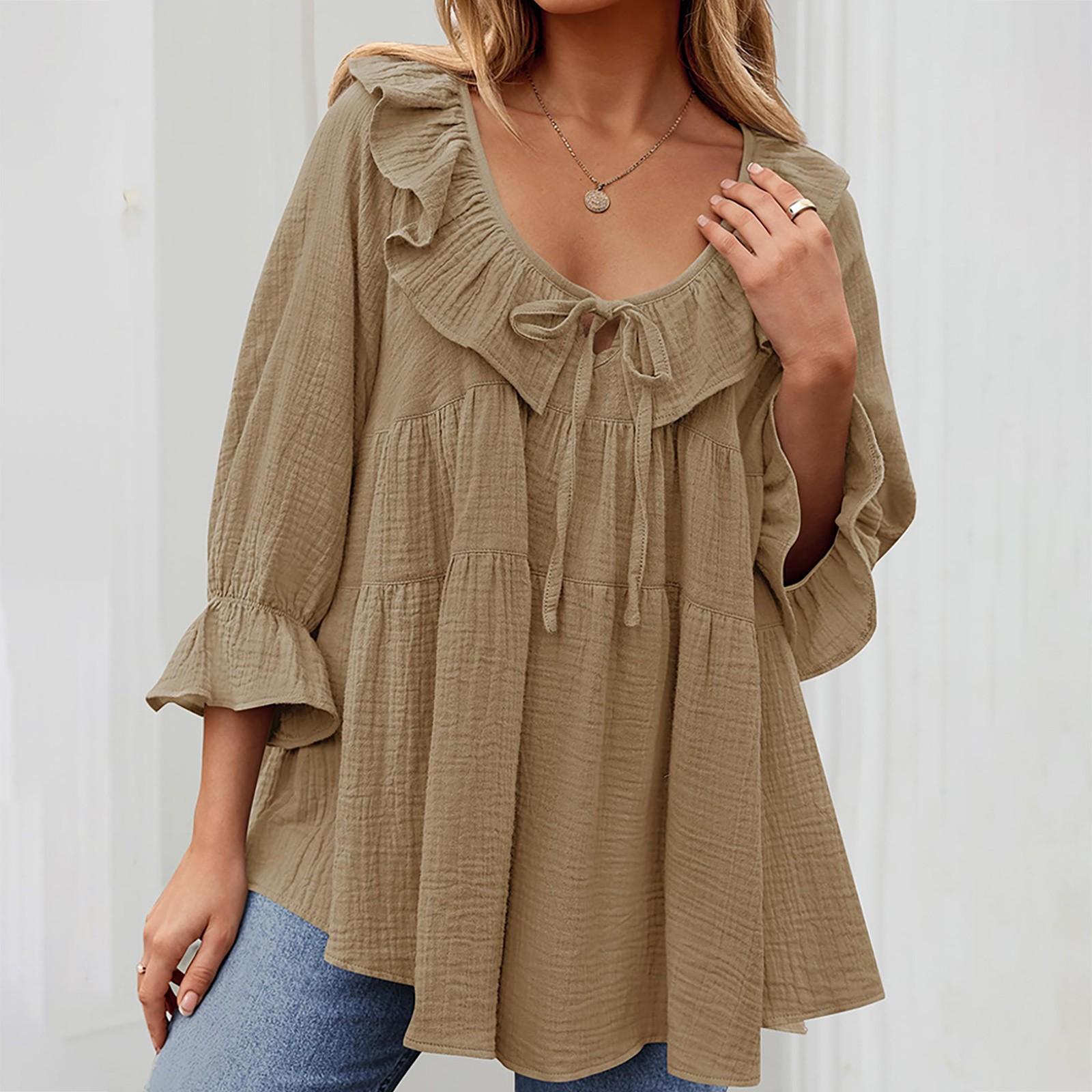 Жіноча кругла шия з краваткою спереду, прикрашена багатошаровою вільною тунікою з семиточковими рукавами XL хакі
Жіноча кругла шия з краваткою спереду, прикрашена багатошаровою вільною тунікою з семиточковими рукавами XL хакі