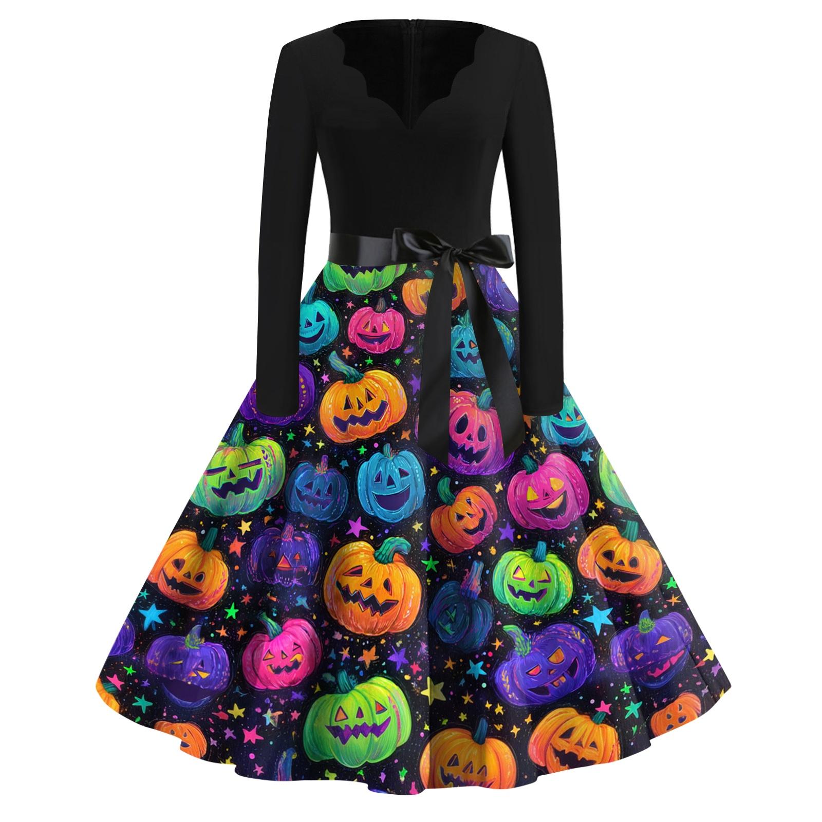 Women s Casual V Neck Halloween Print Vintage Dress Long Sleeve Retro Swing Skirt Belted Waistline Classic Fit Flared Hem XL жовтий
Women s Casual V Neck Halloween Print Vintage Dress Long Sleeve Retro Swing Skirt Belted Waistline Classic Fit Flared Hem XL жовтий