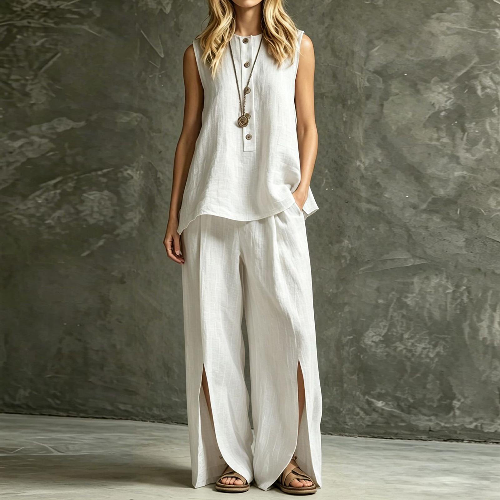 Women s Sleeveless Shirt and Wide Leg Pants Two Piece Set Loose Fit Casual Outfit Lightweight Fabric Comfortable Design S
Women s Sleeveless Shirt and Wide Leg Pants Two Piece Set Loose Fit Casual Outfit Lightweight Fabric Comfortable Design S