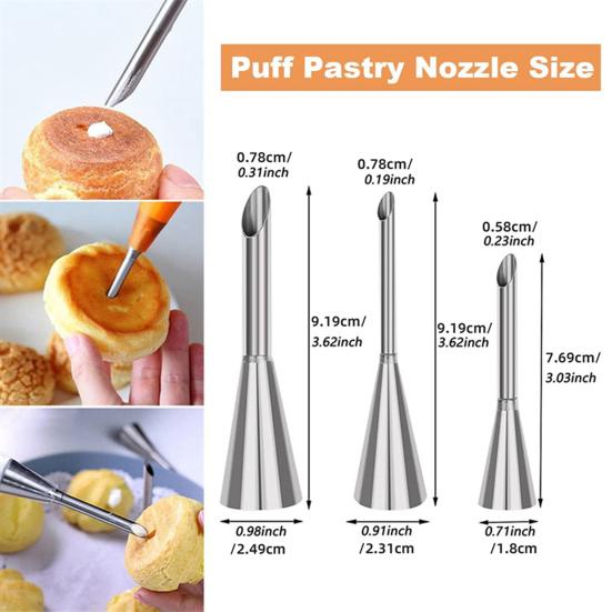 Stainless Steel Cream Piping Tips Set Lightweight Pastry Icing Decorating Tools with 3 Long Puff Nozzles Cream Puff Decorating Kit
Stainless Steel Cream Piping Tips Set Lightweight Pastry Icing Decorating Tools with 3 Long Puff Nozzles Cream Puff Decorating Kit