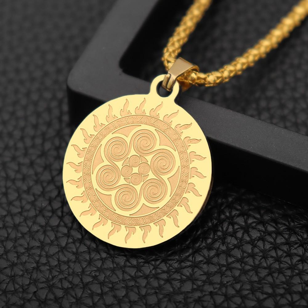 Модный простой кельтский подвесной светильник с изображением солнца, кельтский спиральный вращающийся узор, подарок на ожерелье золотистый