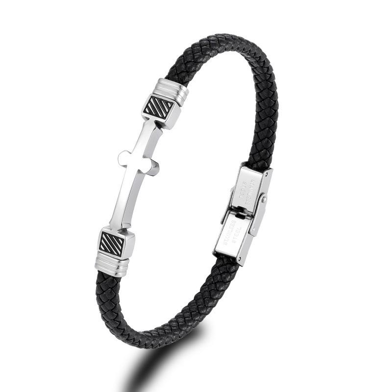 European American Fashion Versatile Black Leather Rope Cross Bracelet With Pattern Weaving Stainless Steel Personalized Trendy Men s
European American Fashion Versatile Black Leather Rope Cross Bracelet With Pattern Weaving Stainless Steel Personalized Trendy Men s