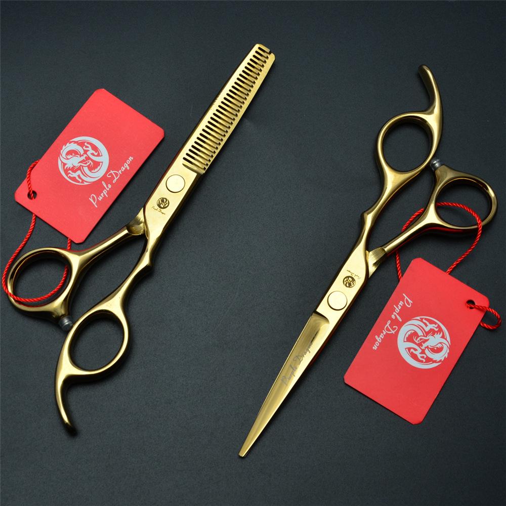 Purple Dragon 5.5-6.0 inch Gold Hairdressing Scissors: Straight, Thinning, and Bang Shears. 5.5 inch Gold Thinning Shears
Purple Dragon 5.5-6.0 inch Gold Hairdressing Scissors: Straight, Thinning, and Bang Shears. 5.5 inch Gold Thinning Shears