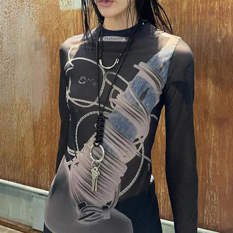 Женская футболка из прозрачной сетки Y2K, рубашка с воротником с длинными рукавами, блузка, топы
Женская футболка из прозрачной сетки Y2K, рубашка с воротником с длинными рукавами, блузка, топы