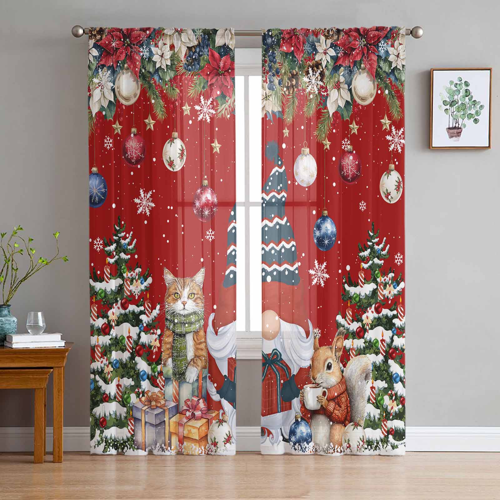 Dwarf Snowflake Christmas Tree Ball Gift Cat Squirrel Sheer Curtains Room Decoration Window Curtain Kitchen Tulle Voile Curtains W135 x H115cm x1
Dwarf Snowflake Christmas Tree Ball Gift Cat Squirrel Sheer Curtains Room Decoration Window Curtain Kitchen Tulle Voile Curtains W135 x H115cm x1