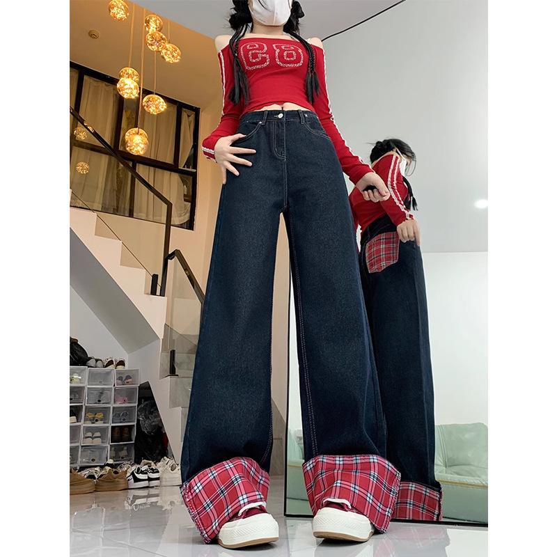 2024 Женские джинсы с высокой посадкой, красные в клетку, пэчворк, широкие штанины: Ретро, Большой размер, Стройнящий, Весна/Осень M
2024 Женские джинсы с высокой посадкой, красные в клетку, пэчворк, широкие штанины: Ретро, Большой размер, Стройнящий, Весна/Осень M