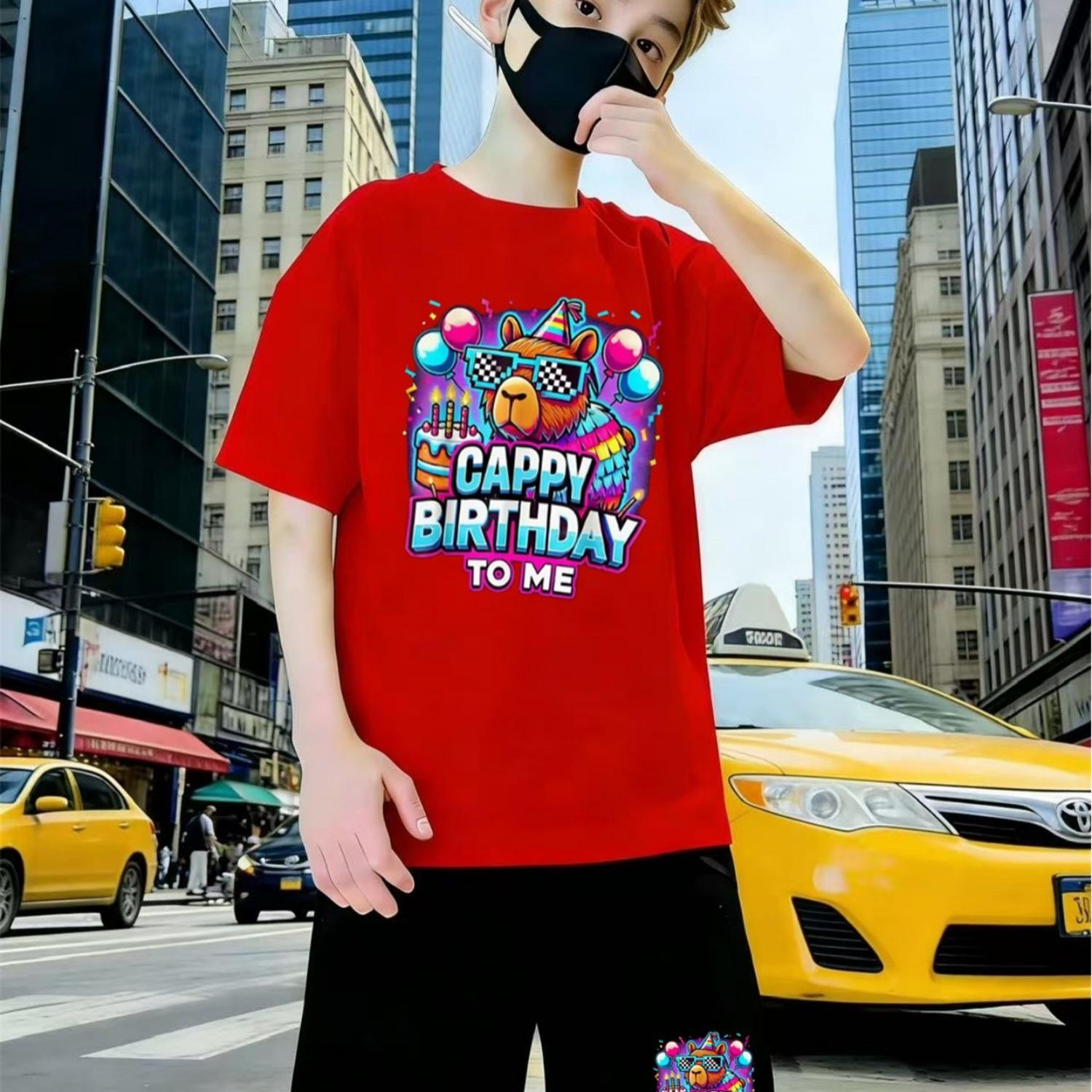 New set of cartoon printed short sleeves and black sports shorts for boys, a must-have for trendy children 13-14 Years
New set of cartoon printed short sleeves and black sports shorts for boys, a must-have for trendy children 13-14 Years
