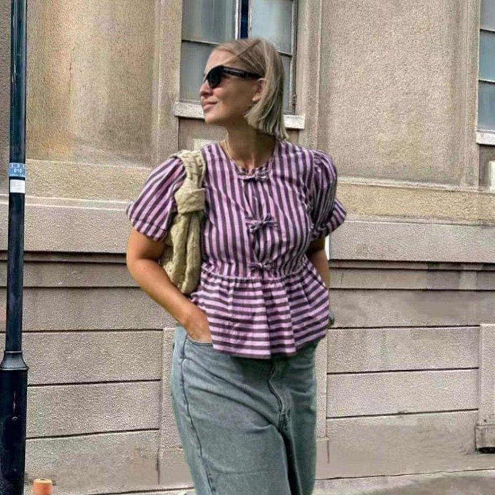 Ruffle Summer Bow Tied Tops Short Sleeve Long Puff Sleeve Blouse Stripe Bow Lace Up Blouse Summer S фиолетовый
Ruffle Summer Bow Tied Tops Short Sleeve Long Puff Sleeve Blouse Stripe Bow Lace Up Blouse Summer S фиолетовый