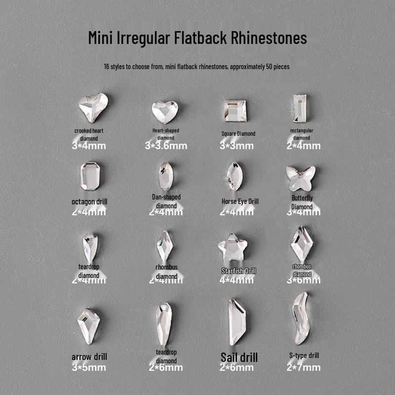 50pcs Mini Irregular Flatback Rhinestones: Shiny Heart & Rectangle Diamonds Nail Art Decorations, White
50pcs Mini Irregular Flatback Rhinestones: Shiny Heart & Rectangle Diamonds Nail Art Decorations, White