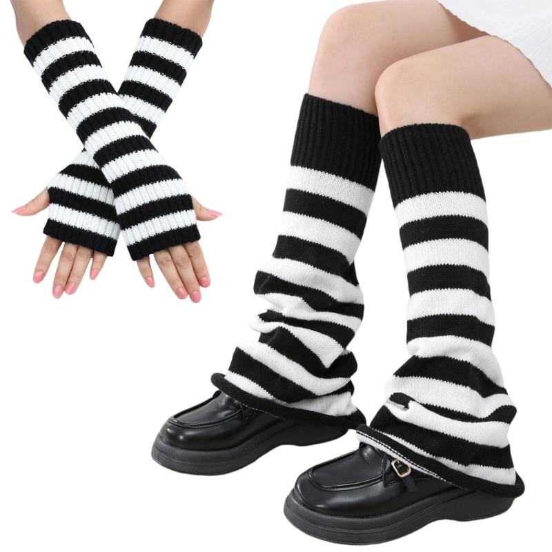 Womens Leg Socks Arm Sleeve Stripe Knit Arm Warmer Gloves Leg Warmer Socks 80s Outfit for Women Party чорний/білий
Womens Leg Socks Arm Sleeve Stripe Knit Arm Warmer Gloves Leg Warmer Socks 80s Outfit for Women Party чорний/білий