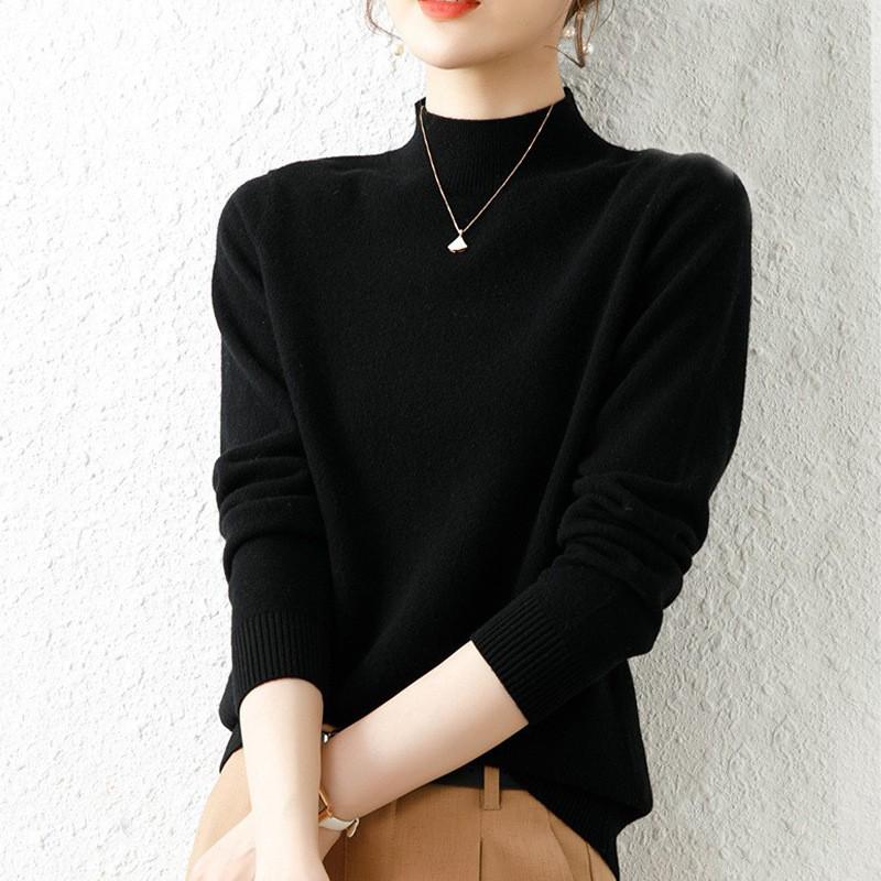 Elegant Black Slim-Fit Knit Sweater for Women, Half-High Neck, Long Sleeve, One Size, Perfect for Autumn and Winter One Size
Elegant Black Slim-Fit Knit Sweater for Women, Half-High Neck, Long Sleeve, One Size, Perfect for Autumn and Winter One Size