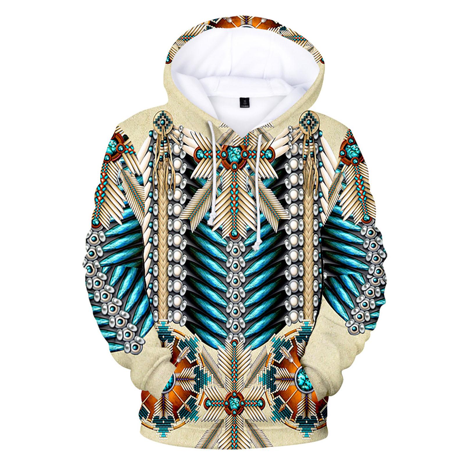 Мужские толстовки с капюшоном, этническая 3D цифровая печать, пуловер, свитер с капюшоном M темно-синий