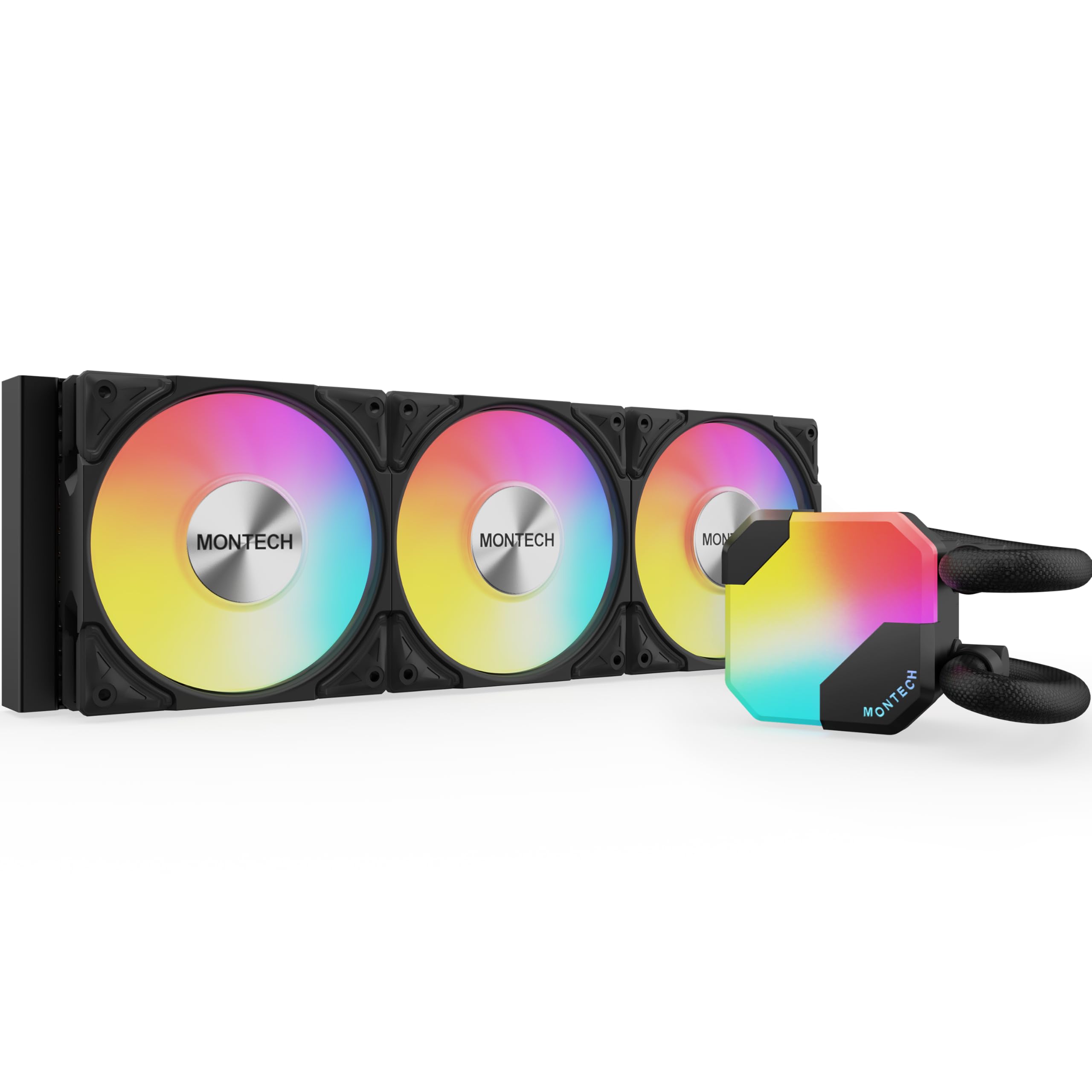MONTECH HyperFlow ARGB 360 AIO CPU Liquid Enhanced 3100RPM Water Pump 3x Metal Pro 12 ARGB Ultimate Cooling Fans - Cooler, Intel&AMD Compatible,
MONTECH HyperFlow ARGB 360 AIO CPU Liquid Enhanced 3100RPM Water Pump 3x Metal Pro 12 ARGB Ultimate Cooling Fans - Cooler, Intel&AMD Compatible,