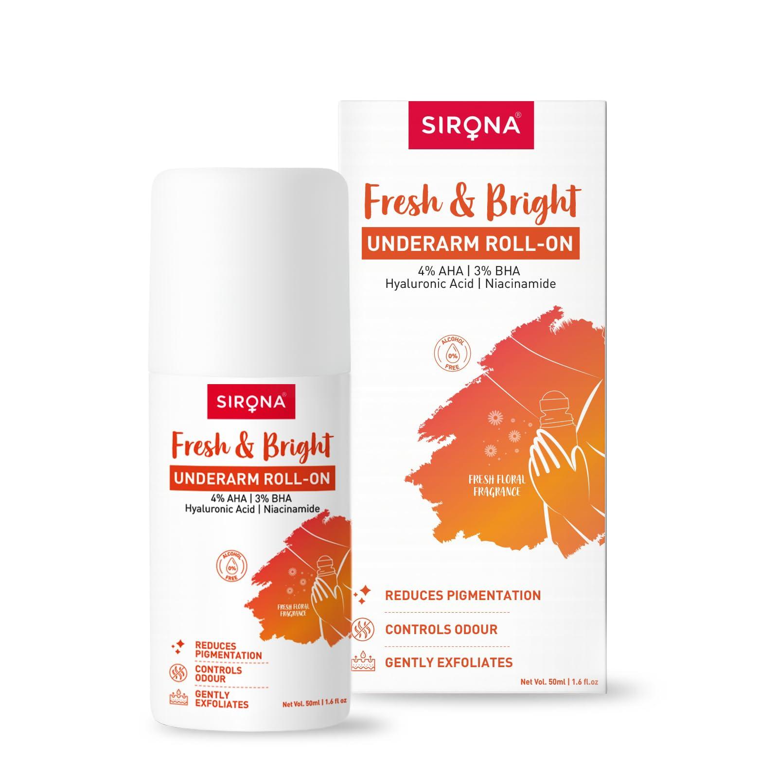 Sirona Underarm Roll On Deodorant for Women | 50 ml | Prevents Body Odour, Brightens Skin & Exfoliates Underarm | Sensitive Skin | Aqua Fragrance
Sirona Underarm Roll On Deodorant for Women | 50 ml | Prevents Body Odour, Brightens Skin & Exfoliates Underarm | Sensitive Skin | Aqua Fragrance