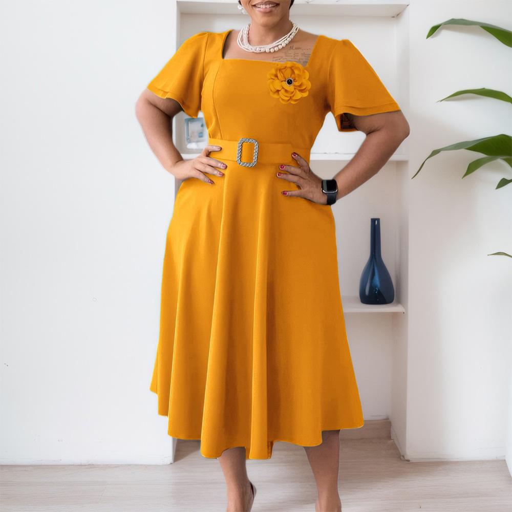 Summer Women Party Dresses Fashion Square Neck Short Sleeve Belt Waist Pleated Mid Calf High Quality Plus Size Dress XXXL жовтий
Summer Women Party Dresses Fashion Square Neck Short Sleeve Belt Waist Pleated Mid Calf High Quality Plus Size Dress XXXL жовтий