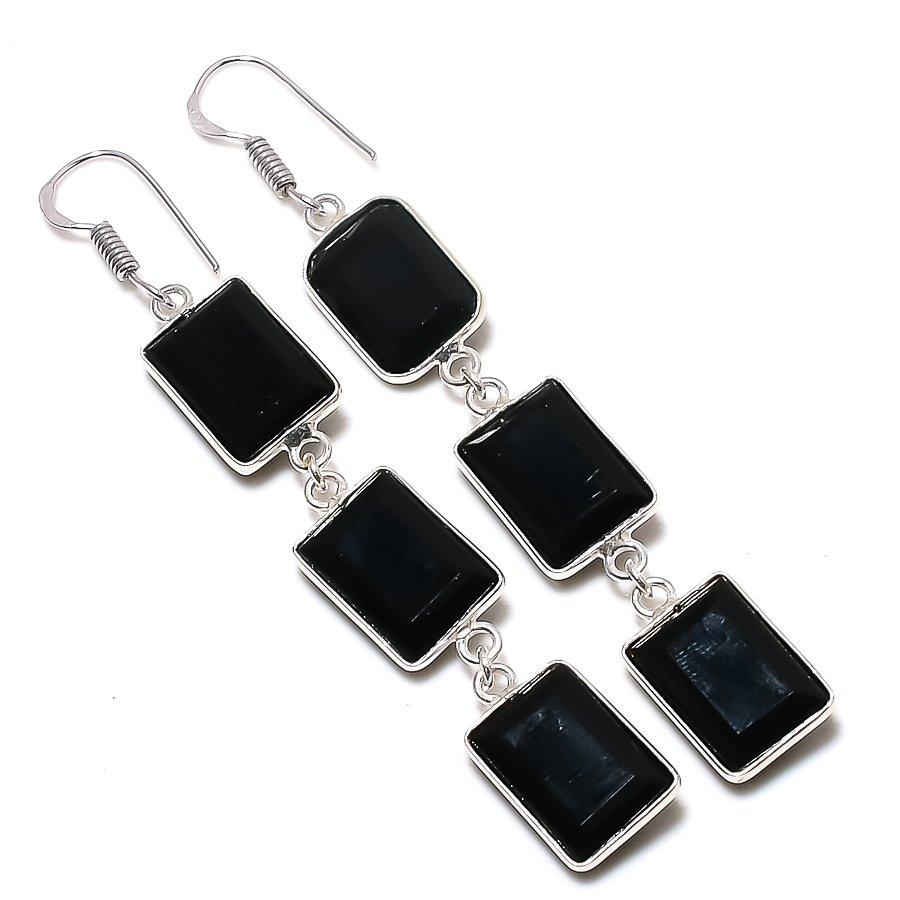 Ювелирные серьги из стерлингового серебра 925 пробы с натуральной черной шпинелью 3,03 дюйма w2d02