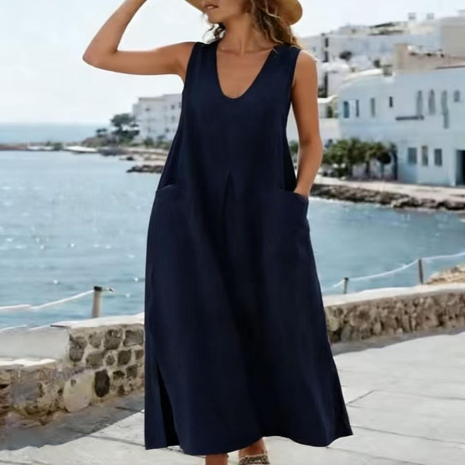 Fashionable Women s U-neck Sleeveless Pocket Slit Vest Cotton Linen Dress XL Темно-синій
Fashionable Women s U-neck Sleeveless Pocket Slit Vest Cotton Linen Dress XL Темно-синій