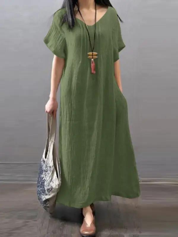 V-neck dress cotton and linen loose casual solid color pocket dress women s clothing 5XL темно-зелений колір
V-neck dress cotton and linen loose casual solid color pocket dress women s clothing 5XL темно-зелений колір